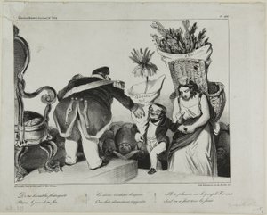 "Von Ihren gehorsamen Untertanen erhalten Sie an Ihrem Ehrentag diese zwei bescheidenen Blumensträuße. Sie werden Sie erfreuen, da das Volk von Frankreich allein die Kosten übernommen hat," Platte 486