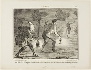 Gärtner von Nanterre schleichen sich um Mitternacht auf Zehenspitzen zum Kaktus grandiflorus, um ihn beim Blühen zu überraschen, Platte 323 aus Actualités von Honoré Victorin Daumier