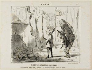 Ergebnis des Abrisses von Gebäuden in Paris. „- Nach all dem habe ich hier gewohnt... und ich kann nicht einmal mehr meine Frau finden,“ Platte 55 aus Actualités