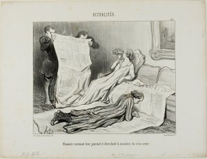 Abonnenten, die versuchen, mit ihrer Zeitung zurechtzukommen, Platte 115 aus Actualités von Honoré Victorin Daumier