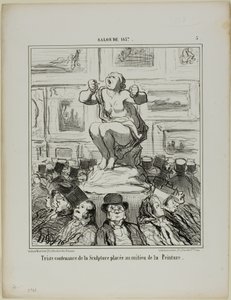 Der Unmut über eine Skulptur inmitten einer Gemäldeausstellung, Platte 5 aus Salon De 1857 von Honoré Victorin Daumier