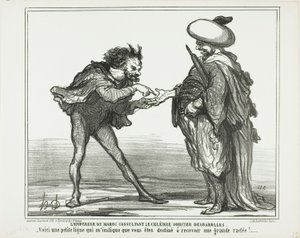 Der Kaiser von Marokko in Beratung mit dem berühmten Magier Desbarolles. „- Diese kleine Linie hier zeigt mir, dass Sie eine königliche Tracht Prügel bekommen werden!“, Platte 126 aus Actualités von Honoré Victorin Daumier