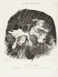 Der Abend des Nationalfeiertags. Es schlägt nie fehl... man geht raus, um das Feuerwerk zu sehen, und alles, was man bekommt, sind Tränen!, Platte 20 aus Die besten Tage im Leben von Honoré Victorin Daumier