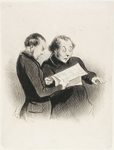 Das illustrierte Rebus. „- Seltsam! Ich kann das Rebus im heutigen Charivari nicht erraten! - Ich glaube, ich habe ein Wort - Ich habe mehrere Wörter - Ich habe alles! Ich muss es meiner Frau erzählen,“ Tafel 39 aus Les Beaux Jours De La Vie