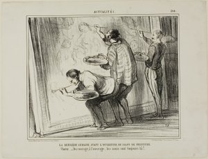 Die Woche vor der Eröffnung der Kunstausstellung. Chor: „- Mut, lasst uns die Arbeit beenden! Dafür sind Freunde da,“ Tafel 399 aus Actualités von Honoré Victorin Daumier