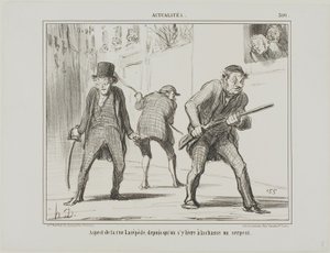 Ansicht der Rue Lacépède während der Jagd auf eine Schlange, Platte 500 aus Actualités von Honoré Victorin Daumier