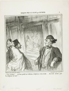 "Was für Idioten! Du malst ihnen ein religiöses Bild und sie lachen... sie haben nicht einmal eine Hingabe zur Kunst!...", Platte 4 aus Croquis Pris Au Salon par Daumier von Honoré Victorin Daumier