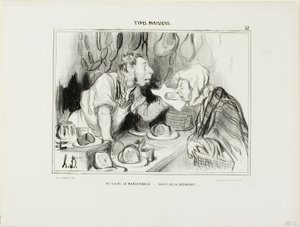 „Sie schnüffeln die Ware... bevor Sie sie kaufen“, Platte 32 aus Types Parisiens von Honoré Victorin Daumier