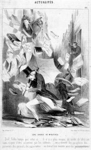 Ein Showdown der Geheimnisse: Karikatur zu „Die Geheimnisse von Paris“, veröffentlicht als Fortsetzungsroman von Eugène Sue - in „Le Charivari“ vom 16.02.1844 von Honoré Daumier