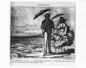 An den Seebädern: Pariser am Meer im strömenden Regen
