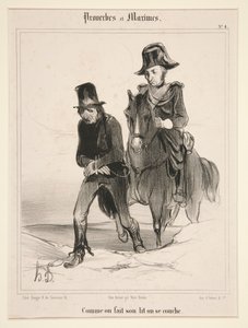 Wie man sich bettet, so liegt man, Platte 4 aus Sprichwörter und Maximen von Honoré Daumier