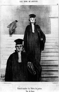 Große Treppe des Justizpalastes, Ansicht der Gesichter, aus der Serie „Gens de Justice“, Karikaturen über die Justiz von Honore Daumier (1808-1879). „Charivari“ von Honoré Daumier