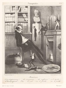 Karikatur eines Misanthropen, der überlegt, wie er Selbstmord begehen soll von Honoré Daumier