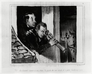 Oh! Absolut als wären wir dort, die Große zieht ihr Korsett aus und die Kleine sucht nach einem Splitter. Illustration von Honore Daumier (1808-1879), veröffentlicht in den Nachrichten in „Charivari“, datiert 1. Dezember 1841.