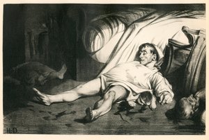 Hundertzwanzig Lithografien von H. Daumier, Satirisch in Schwarz-Weiß, circa 1834: Massaker der Rue Transnonain (Paris) - Republikaner, Tote Körper, Repression - Illustration von Honore Daumier (1808-1879)