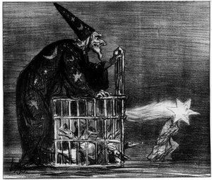 Hexe, die den Kometen darstellt, Karikatur von Honoré Daumier (1808-1879)