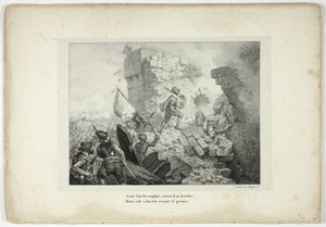 Bewaffnet mit einem blutigen Eisen, bedeckt mit einem Schild von Horace Vernet