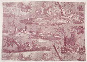 Fragment eines Kupferplatten bedruckten Baumwollstoffs mit Jagdszenen-Design, ca. 1815