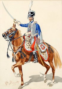Russischer Husar, der seinen Säbel erhebt