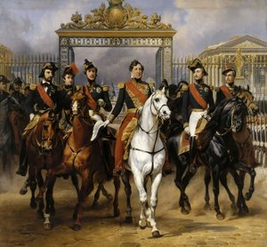 Louis Philippe und seine Söhne zu Pferd beim Verlassen von Versailles, 10. Juni 1837 von Emile Jean Horace Vernet