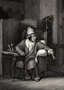 Szene aus Der eingebildete Kranke von Molière, von Horace Vernet, Gravur - Der eingebildete Kranke von Jean-Baptiste Poquelin, genannt Molière (1622-1673) von Emile Jean Horace Vernet