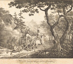 Verwundete Franzosen von einem Kosaken angegriffen von Horace Vernet and Hippolyte Lecomte