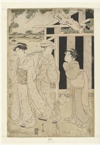 Drei Frauen, die am See spazieren gehen von Hosoda Eishi