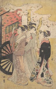 Dame in einer Hofkutsche, die Kirschblüten betrachtet, ca. 1796 Kansei 8 von Hosoda Eishi