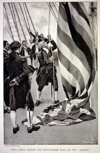 John Paul Jones hisst die amerikanische Klapperschlangenflagge auf der Alfred von Howard (after) Pyle