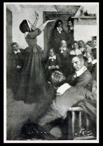 Anne Hutchinson predigt in ihrem Haus in Boston, 1637, Illustration aus 
