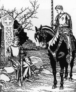 Artussage: Galahad trifft Melyas de Lyle (Illustration von Howard Pyle aus „Die Geschichte des Grals und das Ende von Artus“ 1910) von Howard Pyle