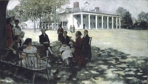 Martha und George Washington unterhalten ihre Freunde auf dem Rasen von Mount Vernon, 1898 von Howard Pyle