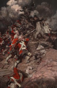 Sie kletterten die Brüstung hinauf und stürmten über den Kamm, Hals über Kopf, auf die Briten zu von Howard Pyle