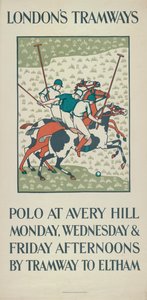 Polo in Avery Hill, London County Council LCC Straßenbahnplakat, 1923 von Howard Spear