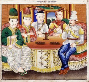 König Thibaw mit Würdenträgern und einem britischen Offizier von Hsaya Chone and Hsaya Saw