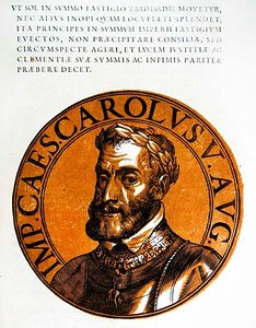 Medallion-Porträt von Karl V., Heiliges Römisches Reich von Hubert (after) Goltzius