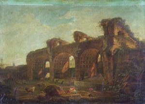 Die Basilika von Maxentius im Forum Romanum mit Bauern und Vieh im Vordergrund