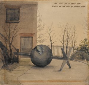 Gefallene Zeitkugel im Hof des Royal Observatory, Greenwich, Dez 1855 von Hubert Airy
