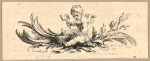 Druck, Vignette, Putto mit Schaufel von Hubert Francois Gravelot