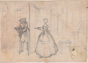 Studie für "On Deceiving her Uncle," geätzte Vignette in "Songs in the Opera of Flora" von Hubert Francois Gravelot