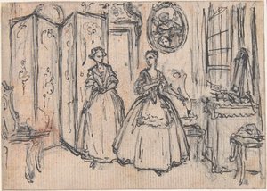 Studie für „Über die Macht des Vormunds“, eine radierte Vignette in Songs in the Opera of Flora von Hubert Francois Gravelot