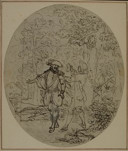 Studie für eine nie veröffentlichte zweite Ausgabe von Colles "La Partie de Chasse de Henri IV", Akt II, Szene 11 von Hubert Francois Gravelot