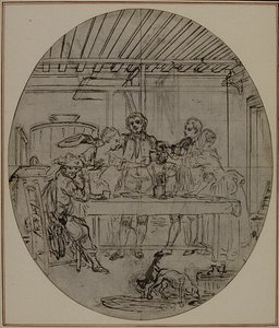 Studie für eine nie veröffentlichte zweite Ausgabe von Colles "La Partie de Chasse de Henri IV", Akt III, Szene 10 von Hubert Francois Gravelot