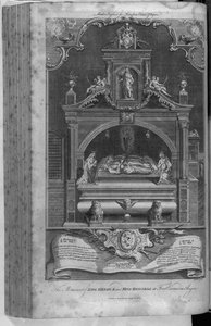 Das Denkmal für Heinrich II. und Richard I. in der Abtei Fontevrault, graviert von John Goldar, 1786