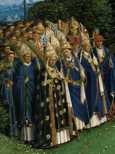 (Detail) der Anbetung des mystischen Lammes, vom Genter Altar, untere Hälfte des zentralen Panels