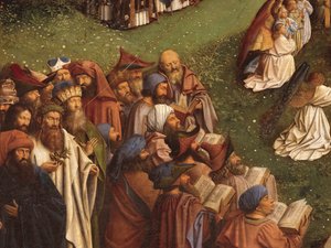 Detail der Anbetung des mystischen Lammes, vom zentralen Panel des Genter Altars