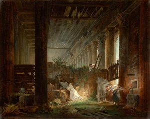 Ein Einsiedler betet in den Ruinen eines römischen Tempels, ca. 1760