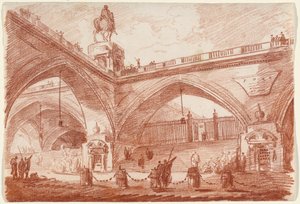Architekturfantasie mit einer Triumphbrücke von Hubert Robert