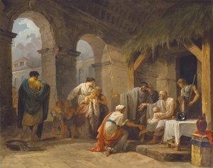 Belisarius empfängt die Gastfreundschaft eines Bauern, der unter seinen Befehlen gearbeitet hat, 1787 von Hubert Robert