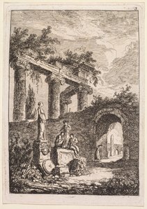 Abende in Rom: Die Statue vor Ruinen, 1763-1764 von Hubert Robert